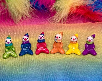 Baby clown figurine: Hand-sculpted Polymer Clay Clown, Whimsical Circus Decor, Miniature Collector Item