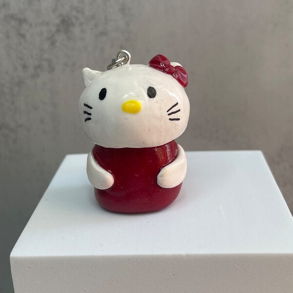 Hello Kitty red dress polymer clay stash jar keychain