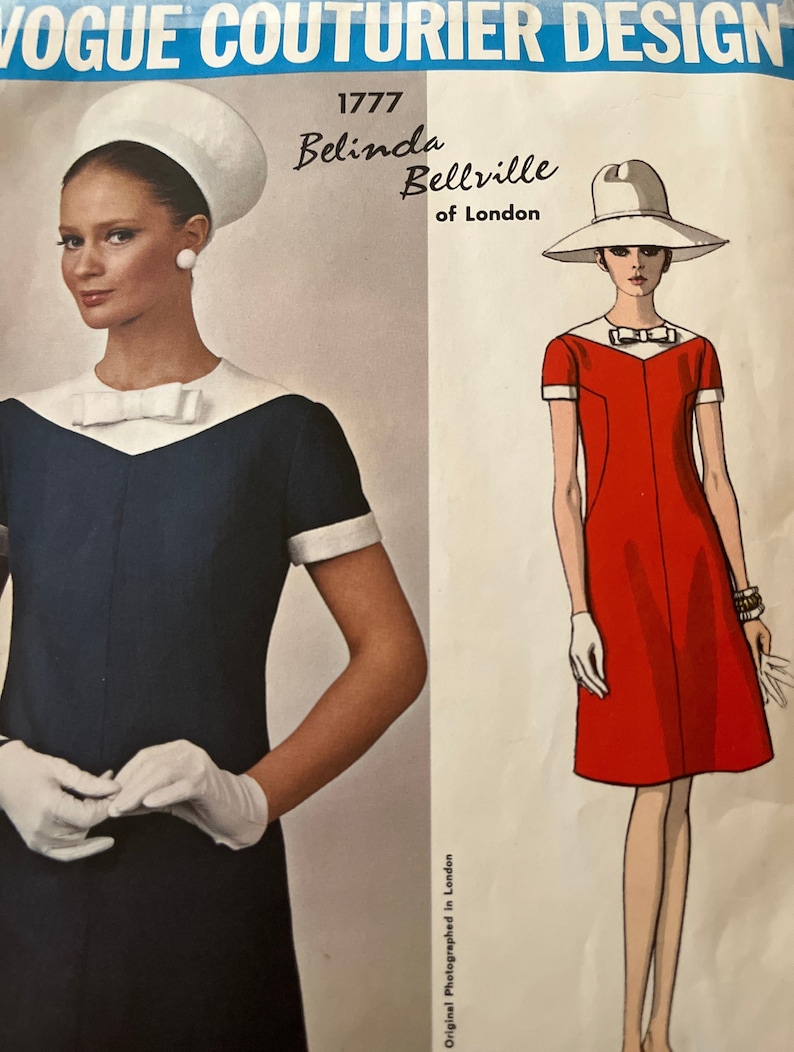 1960s Vogue Couturier Design 1777. Circa 1967. Belinda Belleville. Size 12 Bust 32 Hip 34. Cut. No sew in label. image 1