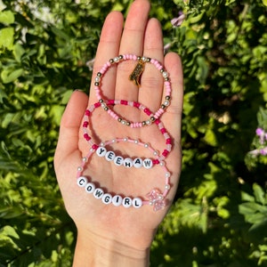 Pink Cowgirl Bead Bracelets | Custom Beaded Name Letter Word Bracelets | Preppy Western Country Friendship Gift