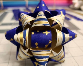 Gift bow - Blue and gold starry marbled paper gift bow