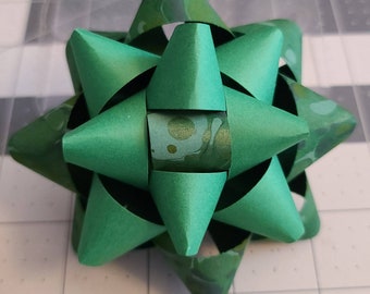 Gift bow - green and gold camo marbled paper gift bow