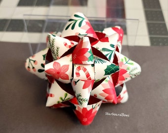 Holiday Gift bow - Red and green candy cane and poinsettia gift bow