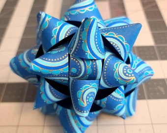 Big Gift bow - Blue and gold swirled paper handmade big gift bow