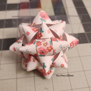 Gift bow - Pink white and green floral handmade paper gift bow