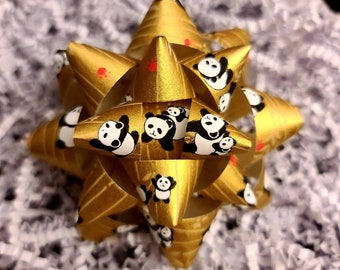 Gift bow - Panda Chiyogami paper gold gift bow