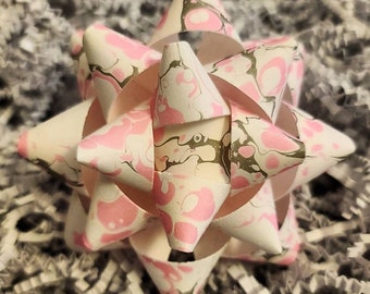 Gift bow - Pink white and grey marbled handmade paper gift bow