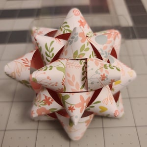 Gift bow - Pink white and green floral handmade paper gift bow