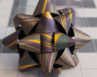 Gift bow - Burgundy purple green and gold marbled paper gift bow