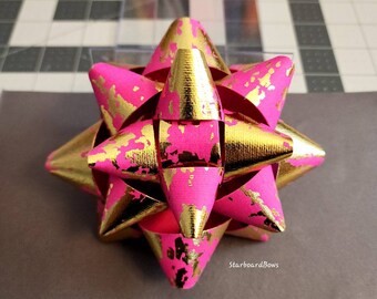 Big Gift bow - Vibrant gold and pink paper gift bow