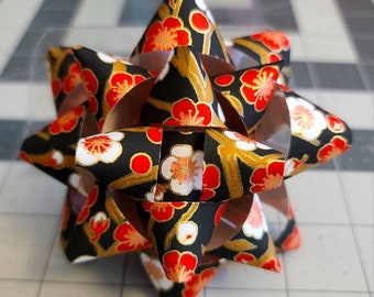 Gift bow - Black red gold and white cherry blossom Chiyogami paper gift bow