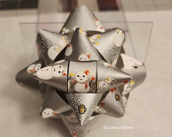 Holiday Gift bow - silver snowman paper gift bow