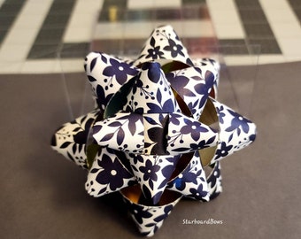 Gift bow - blue and white floral handmade paper gift bow