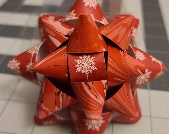 Gift bow - red snowflake and marbled paper gift bow
