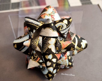 Gift bow - Black red gold and white flower petal and butterfly gift bow