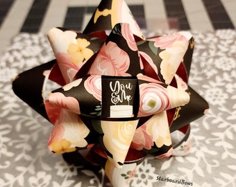 Big Wedding Gift Bow - elegant black floral wedding cake gift bow