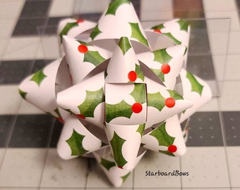Holiday Gift bow - Red and green holly and berry handmade paper gift bow
