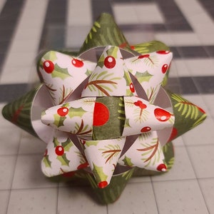 Holiday Gift bow - Christmas berries, holly and pine needles handmade paper gift bow
