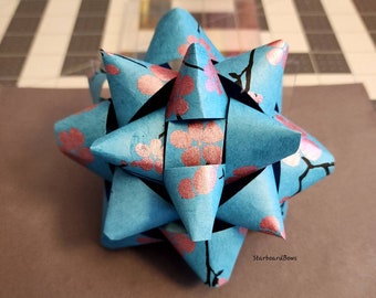 Big Gift bow - blue and silver cherry blossom lokta paper gift bow