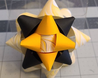 Gift bow - Black, white and yellow marbled paper gift bow