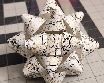 Big Gift bow - gold and white Hiragana big paper gift bow with Japanese-inspired characters and gold flecks