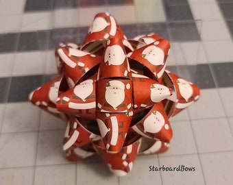 Holiday Gift bow - Red Santa handmade paper Christmas gift bow