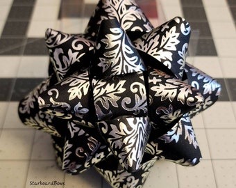 Big Gift bow - black and silver damask patterned gift bow