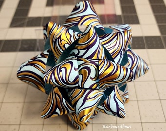 Big gift bow - blue and gold swirl print paper gift bow