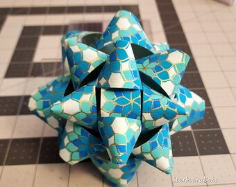 Big Gift bow - Blue and white Moroccan print big paper gift bow