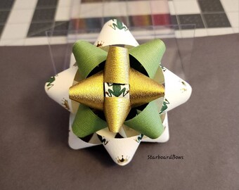 Gift bow - frog letterpress paper gift bow with green and gold paper