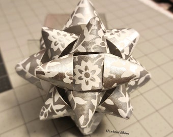 Big Gift bow - silver and white floral patterned gift bow
