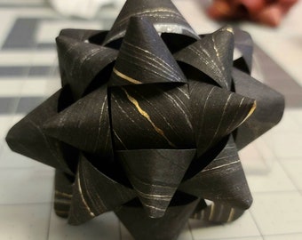 Gift bow - black, silver and gold marbled paper handmade gift bow