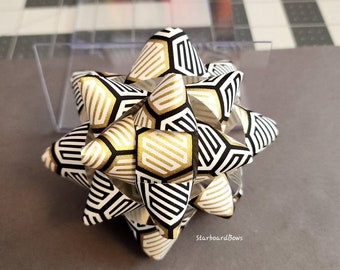Gift bow - Black and gold honeycomb handmade paper gift bow