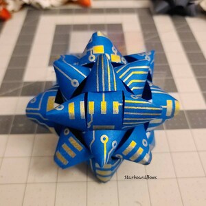 Big Gift bow - blue gold circuit board compuer print gift bow
