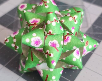 Gift bow - Green white and pink cherry blossom floral Chiyogami handmade paper gift bow