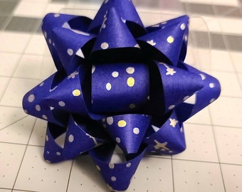 Gift bow -Blue gold and silver starry handmade upcycled paper gift bow