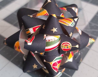 Gift bow - Planets spaceships rockets and stars black chiyogami handmade paper space gift bow