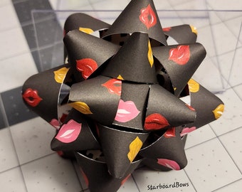 Gift bow - kissing lips black Valentine's Day handmade paper gift bow