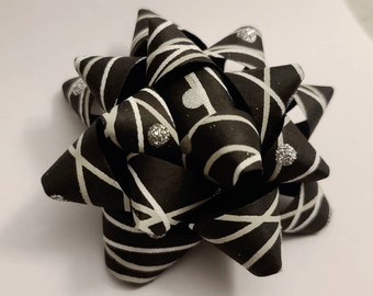 Gift bow - Black white and silver sparkly handmade paper gift bow