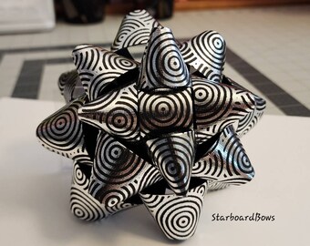 Big Gift bow - Black and silver shiny circles handmade paper gift bow