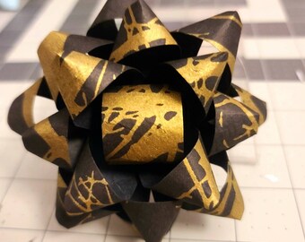 Gift bow - Black with gold striations handmade paper gift bow