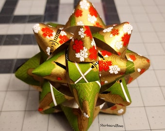 Big Gift bow - green katana patterned chiyogami gift bow