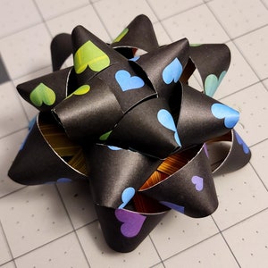 Gift bow Black and multicolor hearts Valentine's Day handmade paper gift bow image 2