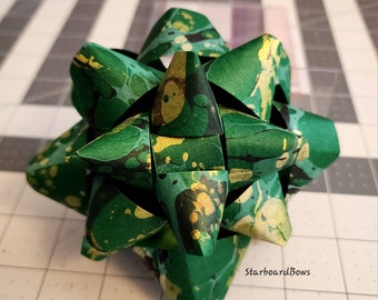 Big Gift bow - green, gold and blue marbled paper handmade gift bow