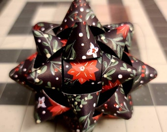 Holiday Gift bow - black red and green poinsettia winter floral paper gift bow