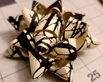 Gift bow - Cream with black striations handmade paper gift bow