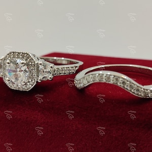 1930s vintage 2Ct White round Cut Diamond engagement Wedding Bridal ring Set in 925 Sterling Silver,Antique engagement ring,bridal ring set, image 7