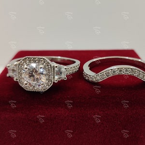 1930s vintage 2Ct White round Cut Diamond engagement Wedding Bridal ring Set in 925 Sterling Silver,Antique engagement ring,bridal ring set, image 3