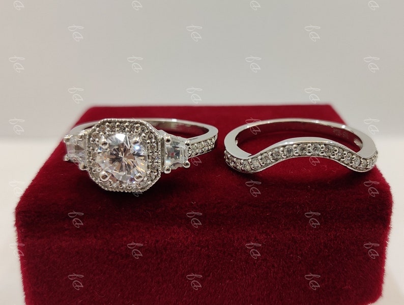 1930s vintage 2Ct White round Cut Diamond engagement Wedding Bridal ring Set in 925 Sterling Silver,Antique engagement ring,bridal ring set, image 3