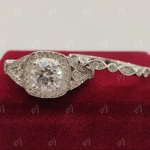 1930s Vintage 2.30Ct white Round wedding ring set in 925 sterling silver,bridal set,Anniversary gifts,gift for wife,ring set,Bridal ring set